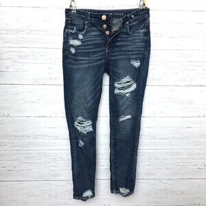 American Eagle Women's Jeans Stretch Tomgirl Distressed Button Fly size 0